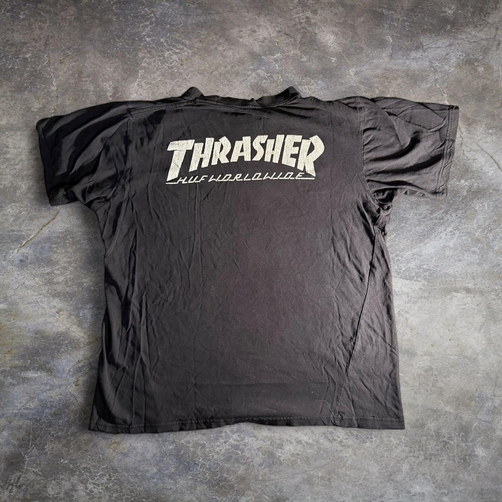Thrasher x HUF Worldwide Black Graphic T-Shirt Size M